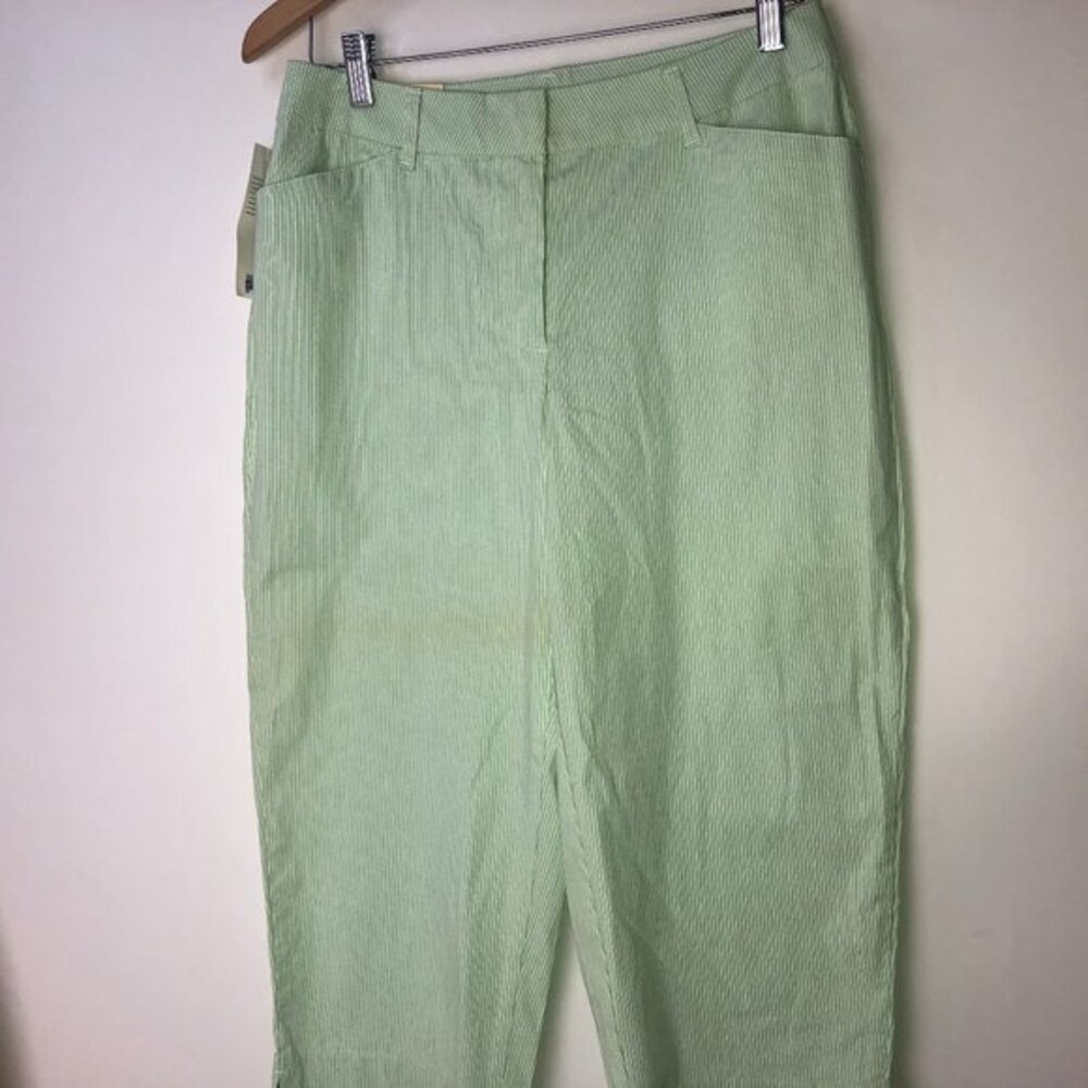 Saint John's Bay Pale Green White Stripes Capri Pants‎ 10P NWT